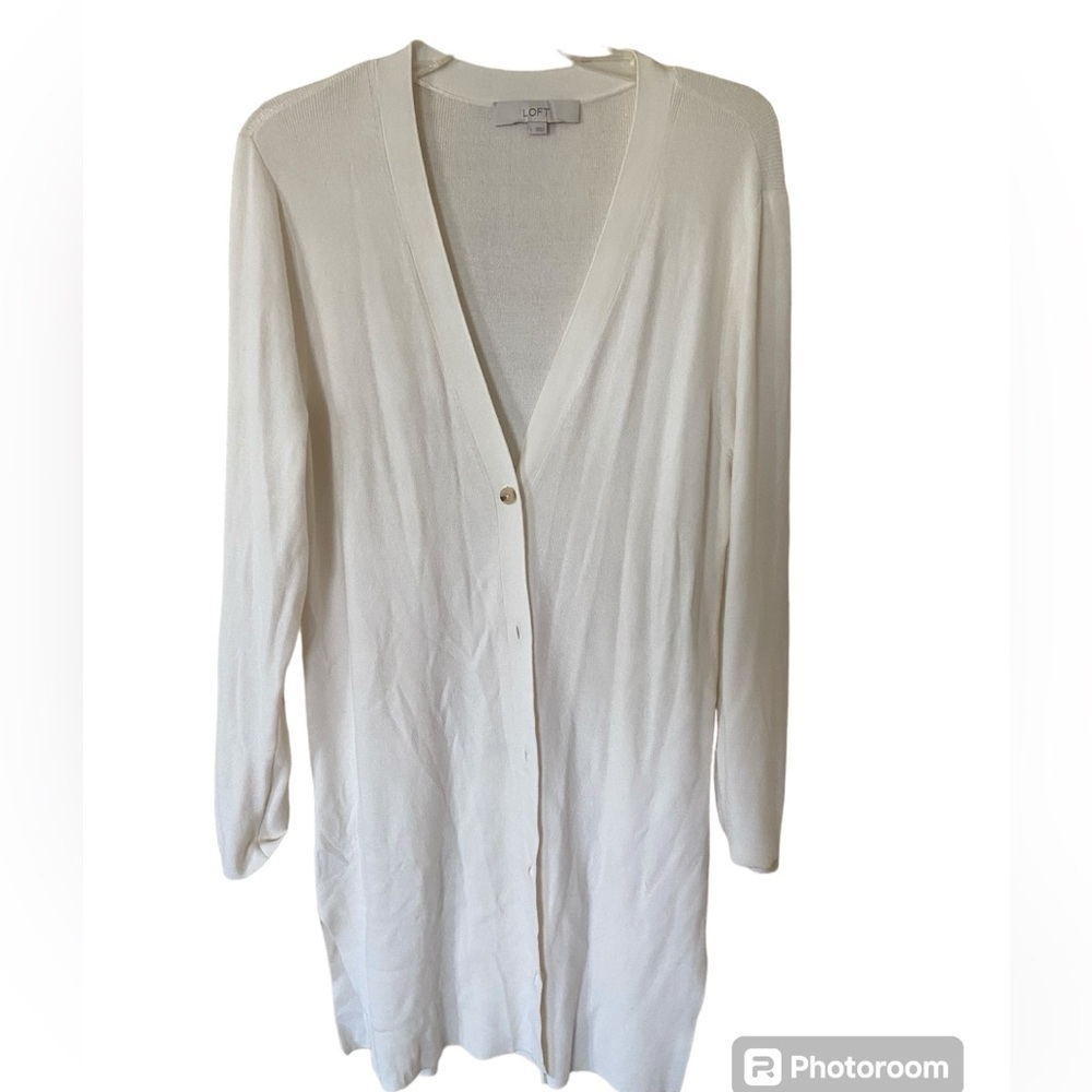 Loft cream long cardigan size L , side split ,new no tag